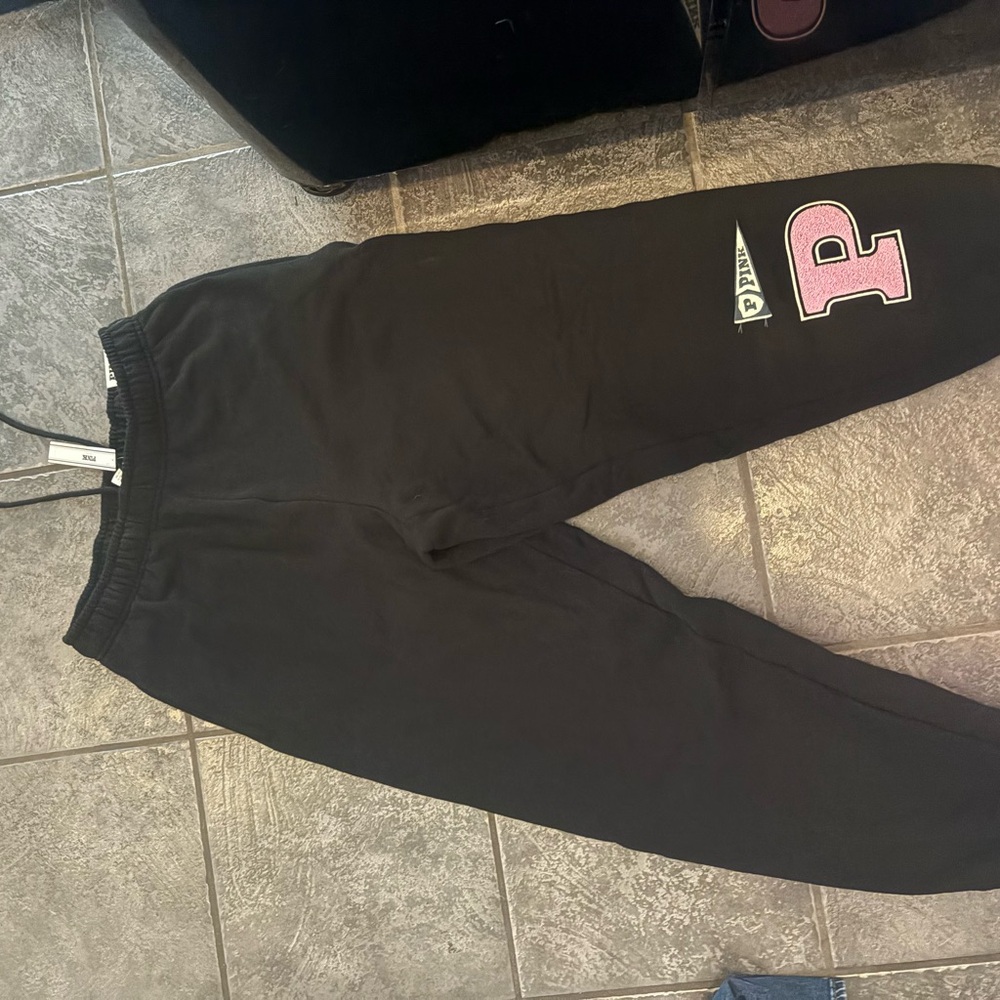 PINK Victoria's Secret Black Sweatpants with Pink Lettering